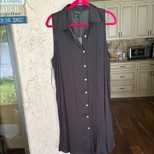 Rachel Zoe Gray Sleeveless Button Down Midi Dress